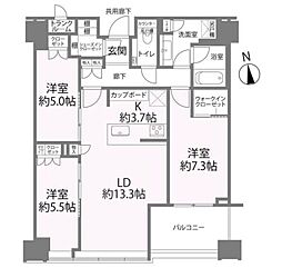 白金ザ・スカイ東棟 3LDKの間取図画像