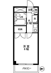 ロイヤルハイム上野 3階1Kの間取り