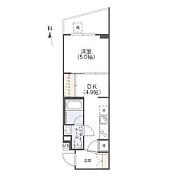 ジーベック馬込 4階1DKの間取り