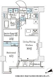 アジールコート山手動坂 7階2LDKの間取り