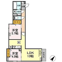 セレスティア南田中 2LDKの間取図画像