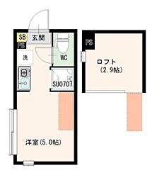 アイオライト 1階ワンルームの間取り