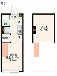 ハーモニーテラス若宮VI 1階ワンルームの間取り