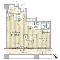ブリリアタワーズ目黒ノースレジデンス 2LDKの間取図画像