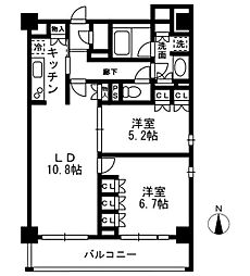 レジディア中落合B棟 7階2LDKの間取り