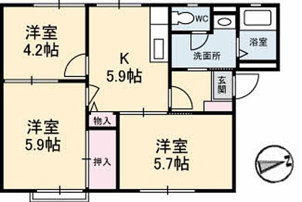 メゾン則貞 A0102｜山口県宇部市則貞２丁目(賃貸アパート3K・1階・48.84㎡)の写真 その2