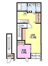 シュアネスII 2階1LDKの間取り