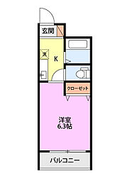 プレジール野中 1Kの間取図画像
