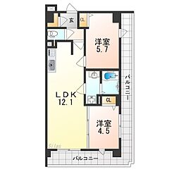 南海線 堺駅 徒歩17分の賃貸マンション 4階2LDKの間取り