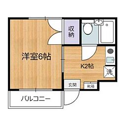 コーポサニー 2階1Kの間取り