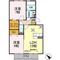 スプリングフォレスト B 1階2LDKの間取り