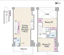 ＲＯＫＡ　ＴＥＲＲＡＺＺＡ 5階2LDKの間取り
