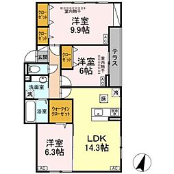 JR横浜線 町田駅 徒歩9分の賃貸アパート 1階3LDKの間取り