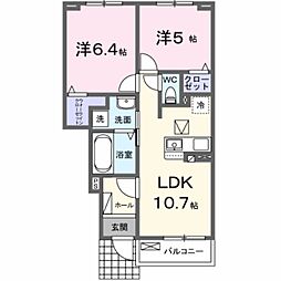 羽曳野市西浦4丁目アパート 2LDKの間取図画像
