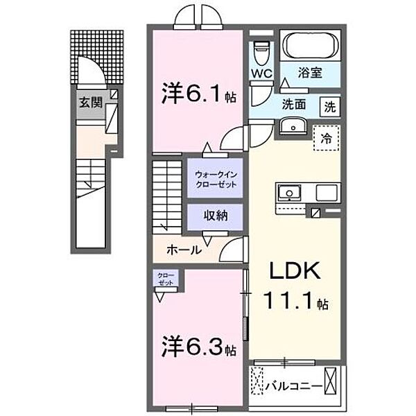 和歌山県和歌山市園部(賃貸アパート2LDK・2階・58.60㎡)の写真 その2