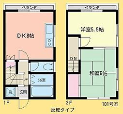 菊地テラスハウス 1階2DKの間取り