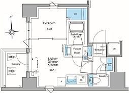 ルフォンプログレ田原町 14階1LDKの間取り