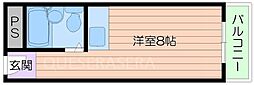 阪急千里線 関大前駅 徒歩9分の賃貸マンション 2階ワンルームの間取り