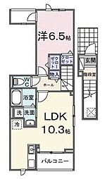 ソレイユ 2階1LDKの間取り