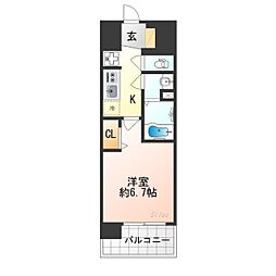 ソルテラス京都JUJO薫 2階1Kの間取り