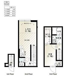 ソルナクレイシア荏原町 3階1LDKの間取り