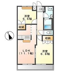 セントラルヒルズ1 2LDKの間取図画像
