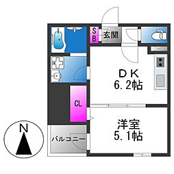 Lino久宝寺 1DKの間取図画像