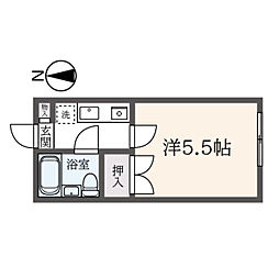 サンムーン相原 2階ワンルームの間取り