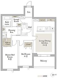 JR中央線 三鷹駅 徒歩15分の賃貸マンション 2階2LDKの間取り
