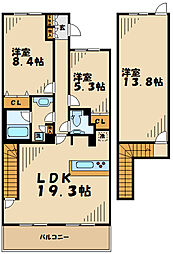 トゥトゥジャルダンはるひ野 5階3LDKの間取り