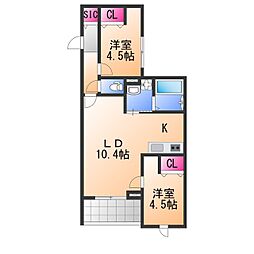 STELLA VITA石津 2LDKの間取図画像