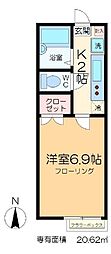 アビターレ中央II 1階1Kの間取り