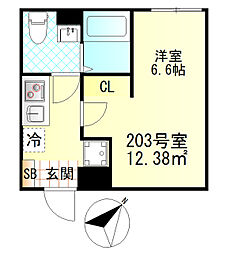 リバティ東門前 1Kの間取図画像
