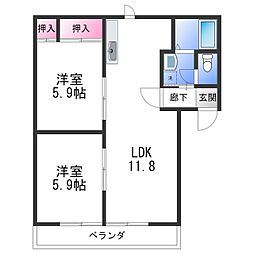 パーミーハイツ 2LDKの間取図画像