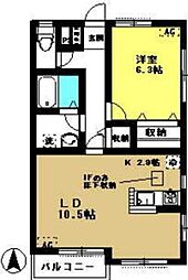 JR中央線 東小金井駅 徒歩20分の賃貸アパート 1階1LDKの間取り