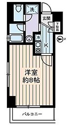 シンザンIII 4階1Kの間取り