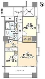 エティア目黒ウエストタワー 4階2LDKの間取り