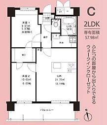 ニューガイアサンコーポフジシン 3階2LDKの間取り