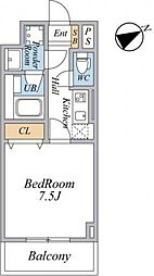 スカイグランデ船橋 5階1Kの間取り