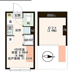 Latte北葛西 ワンルームの間取図画像