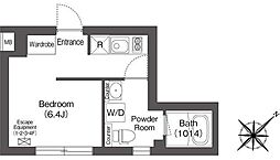 エスタート大井町フォレスト 4階ワンルームの間取り