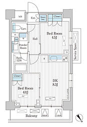 パークアクシス門前仲町テラス 2DKの間取図画像