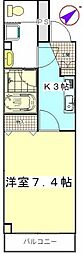 エクスバルKY 3階1Kの間取り