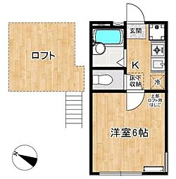 プランドール 1Kの間取図画像
