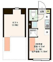 Ｐａｒｋ Ｔｅｒｒａｃｅ 富士見台 2階ワンルームの間取り