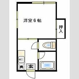 ハウス山王 1Kの間取図画像