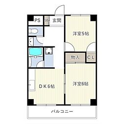 トーカド宮崎台東棟 2DKの間取図画像