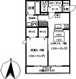 ルシエルブルー 1LDKの間取図画像