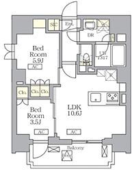 ザ・ライオンズフォーシア文京湯島 2階2LDKの間取り