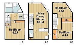 小田急多摩線 唐木田駅 徒歩3分の賃貸アパート 3階3LDKの間取り